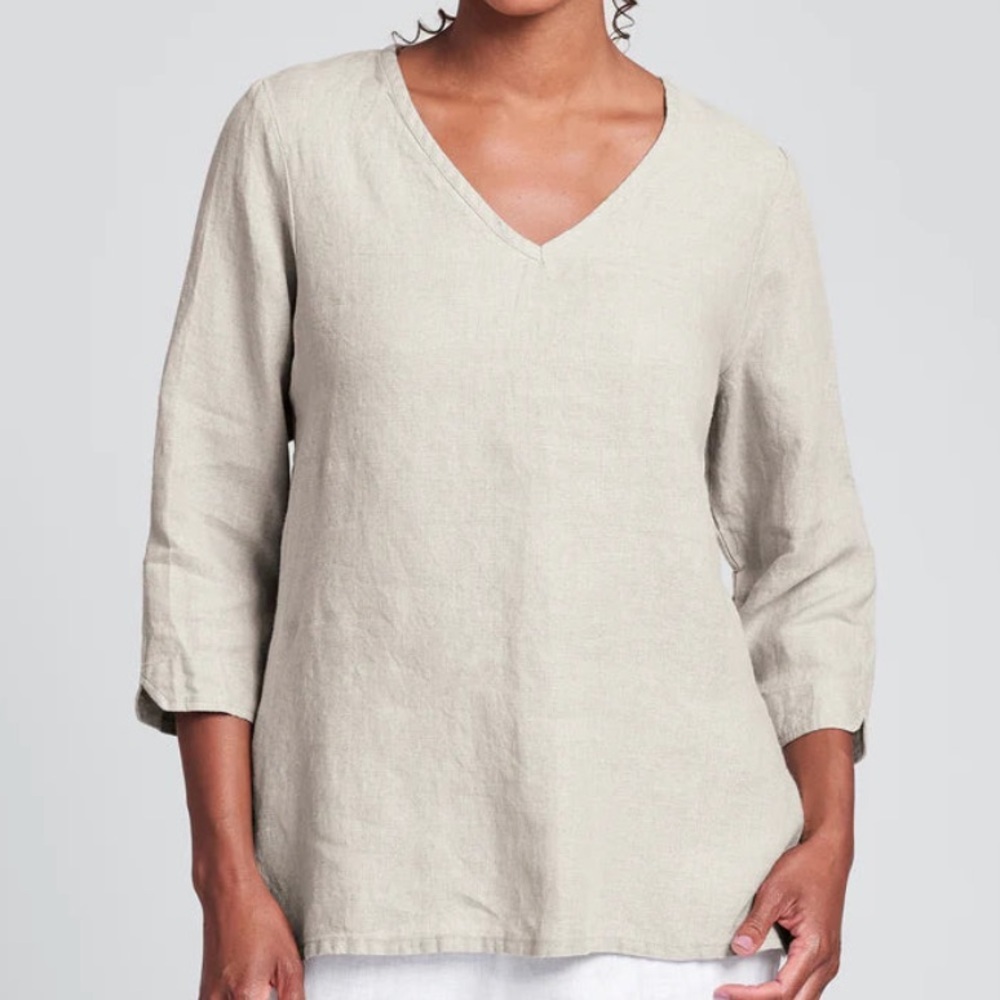 Flax V Pullover- Natural-Medium Weight